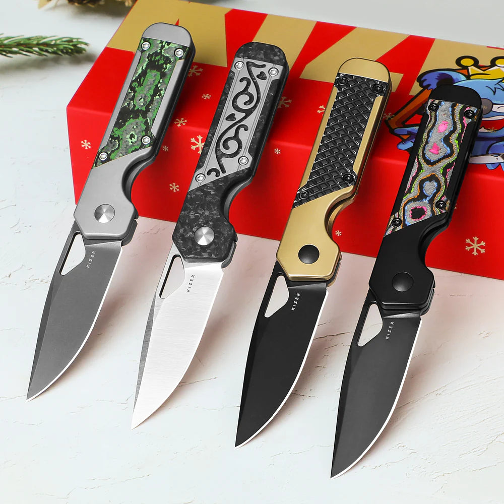 KIZER Mini Militaw S45VN Blade Titanium/Jungle Wear Handle 2.81"