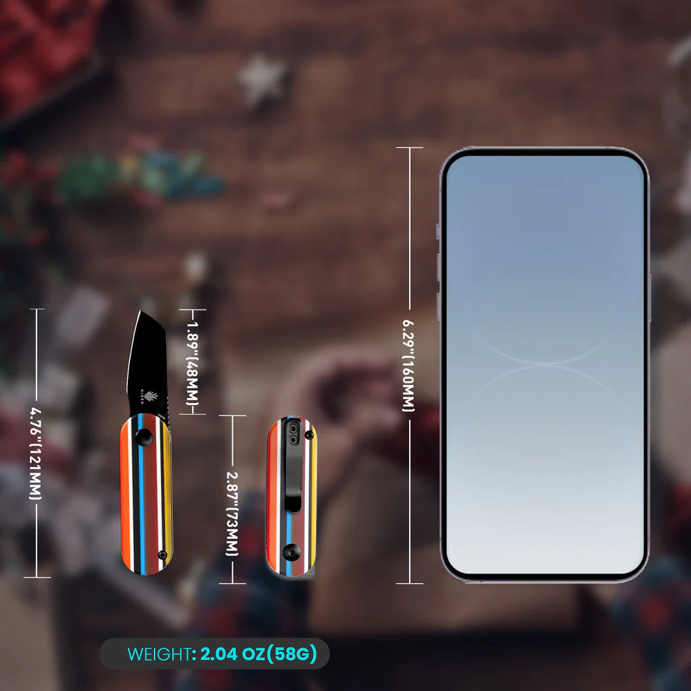 KIZER Mini Bay Black Blade Serape G10 & Steel Liner 1.9"