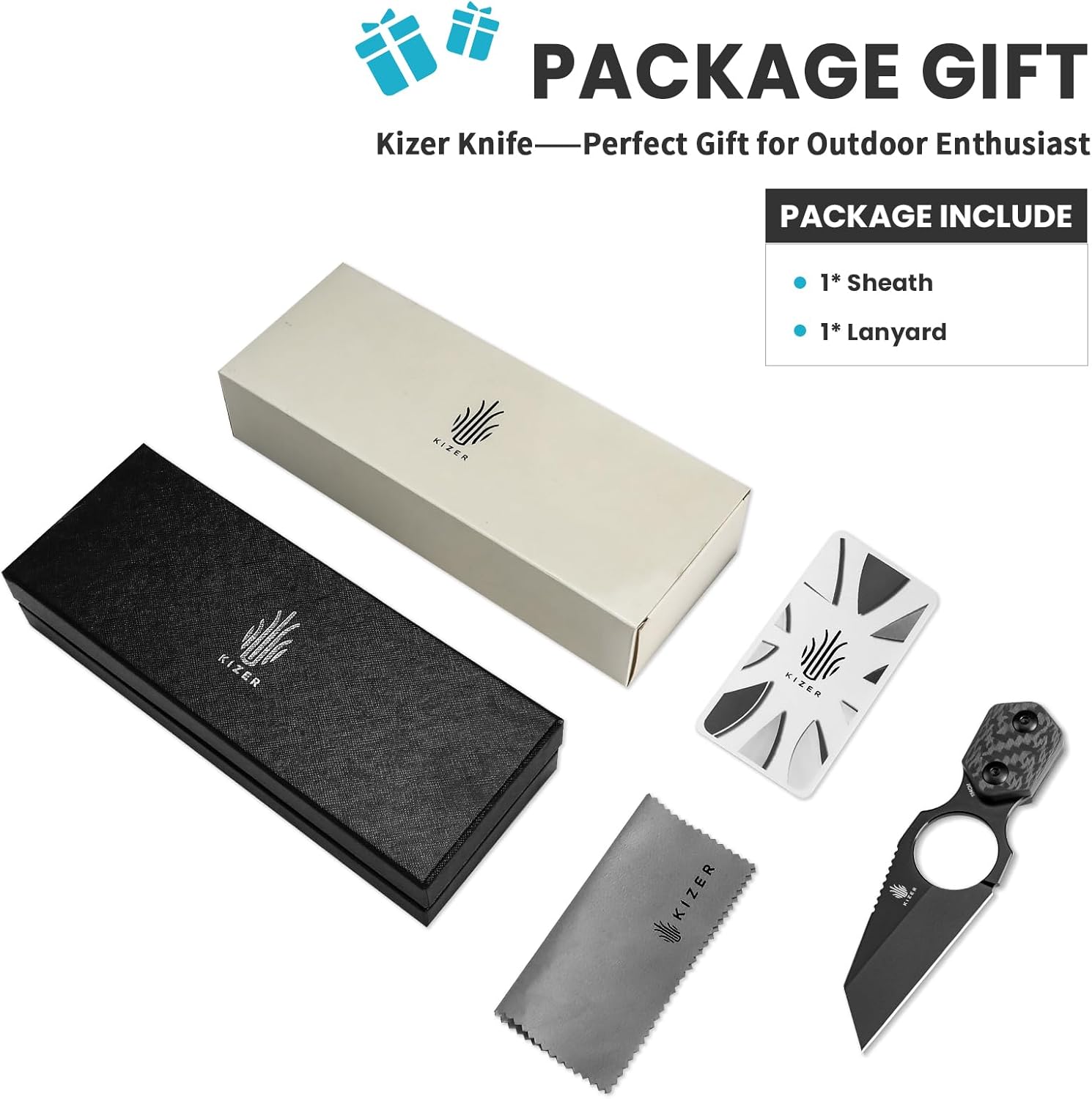 KIZER Variable Wharncliffe 154cm Blade Carbon Fiber Handle 4.79"