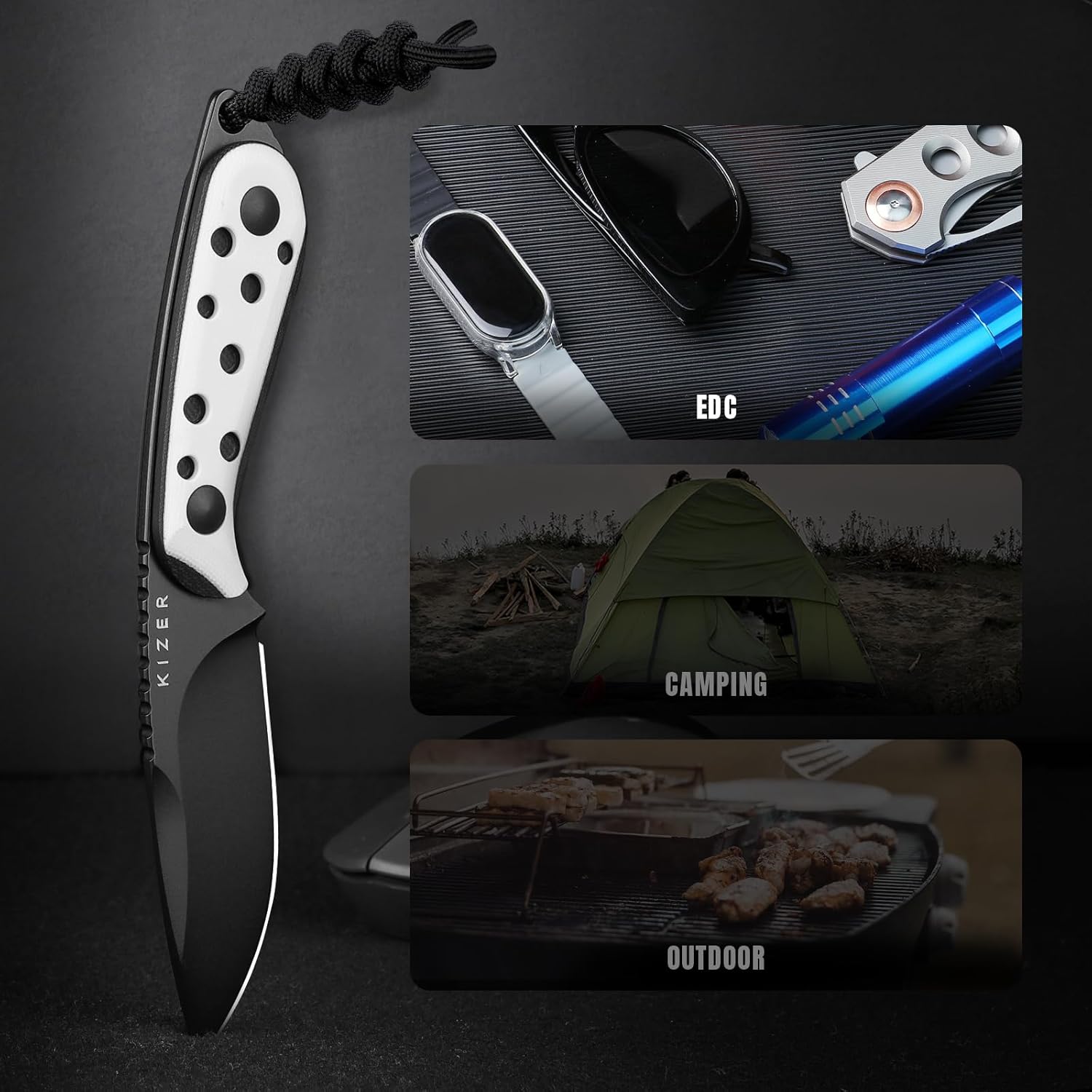 KIZER Buddy Nitro-V Blade G-10 Fixed Blade 3"