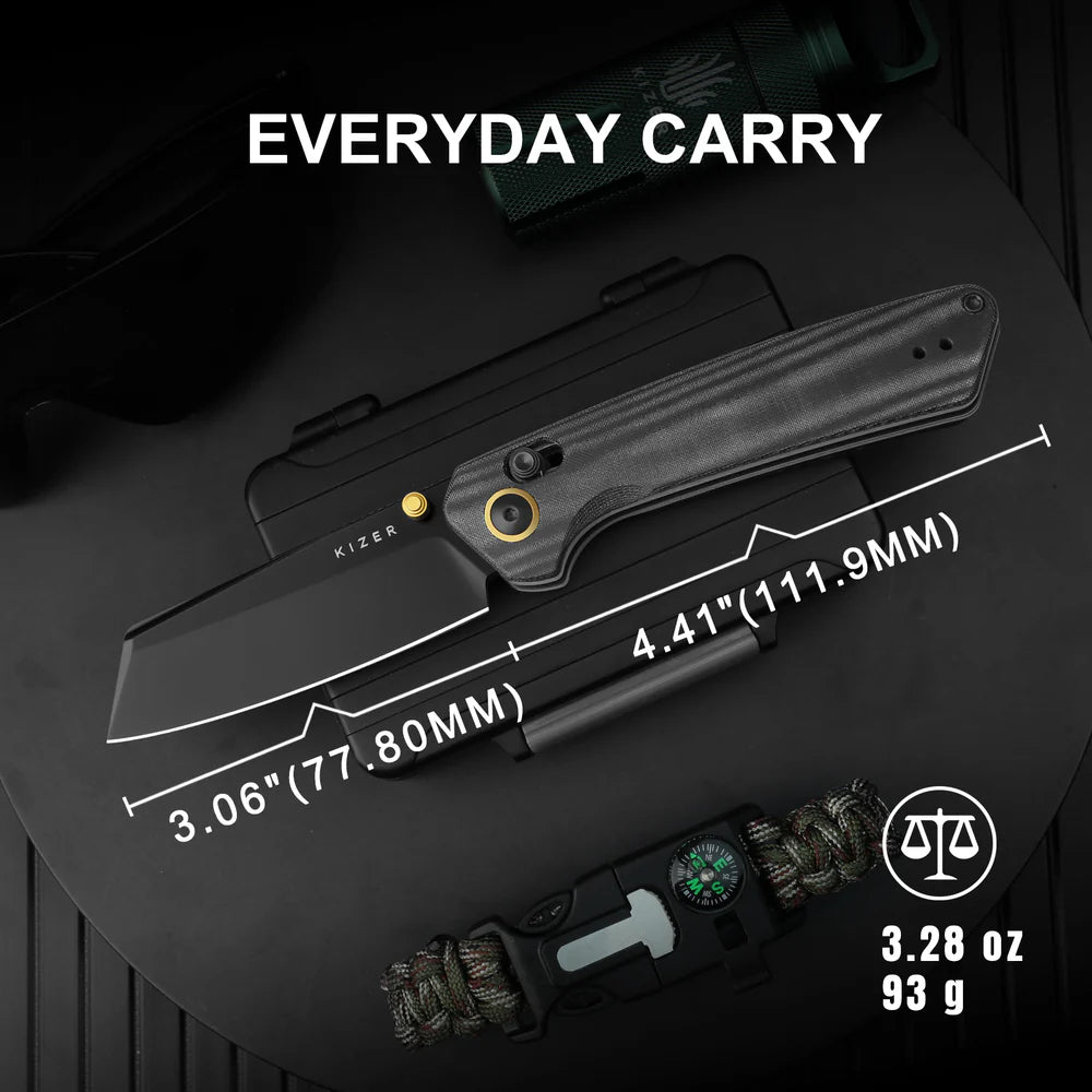 KIZER Madrac Nitro-V Blade Micarta BK Handle & Clutch Lock 3.1"
