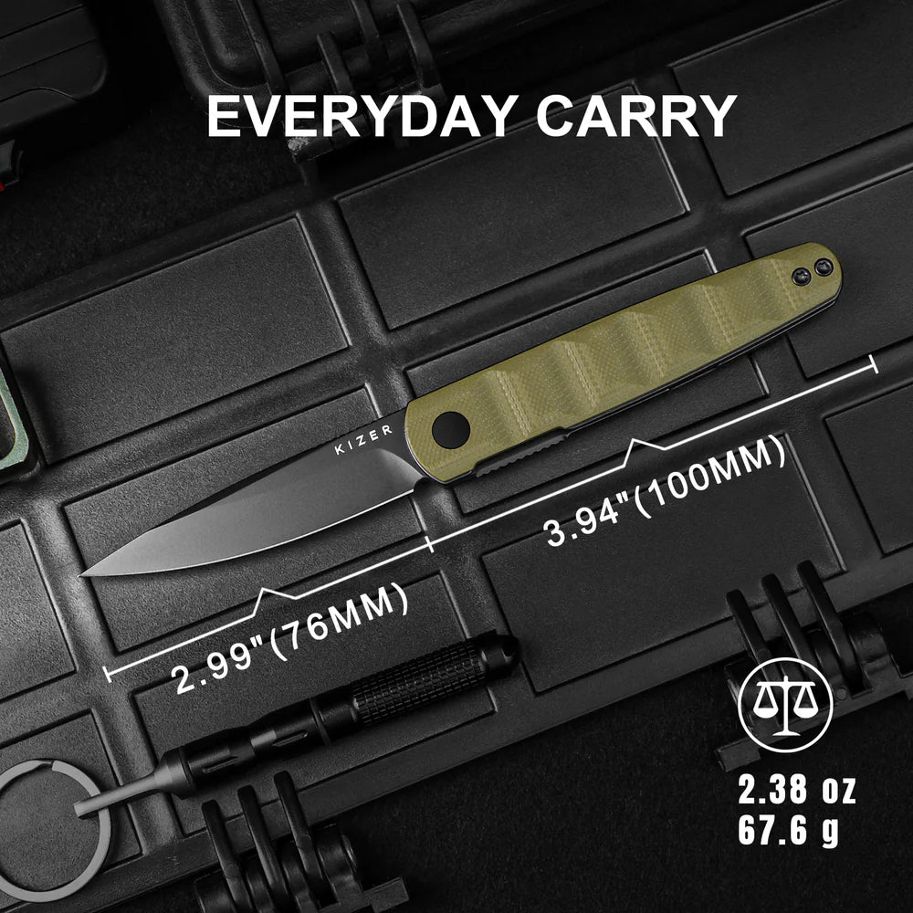 KIZER Bamboo Nitro-V Blade G10 OD Handle Liner Lock 2.99"