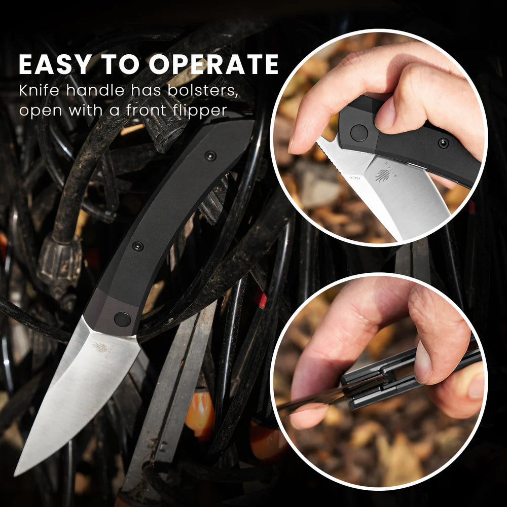 KIZER Momo 154cm Blade Aluminum BK/GY & Steel Liner 4.1"