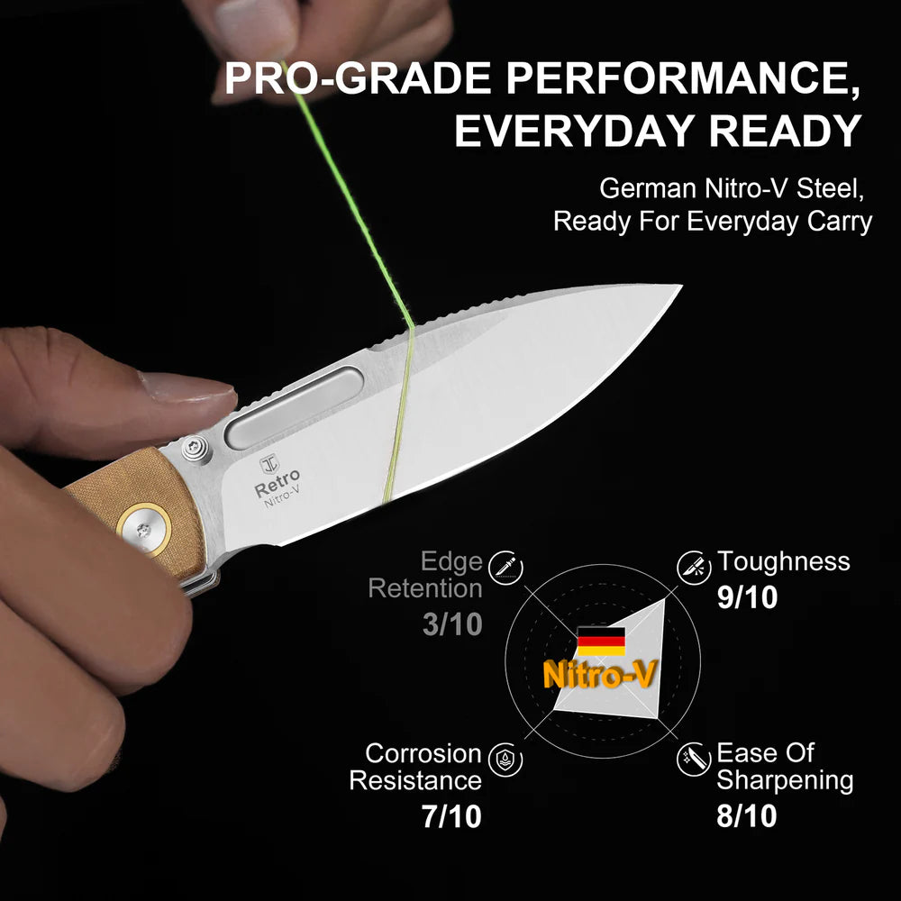 KIZER Retro Nitro-V Blade Micarta & Brass Handle Liner Lock 3.54"