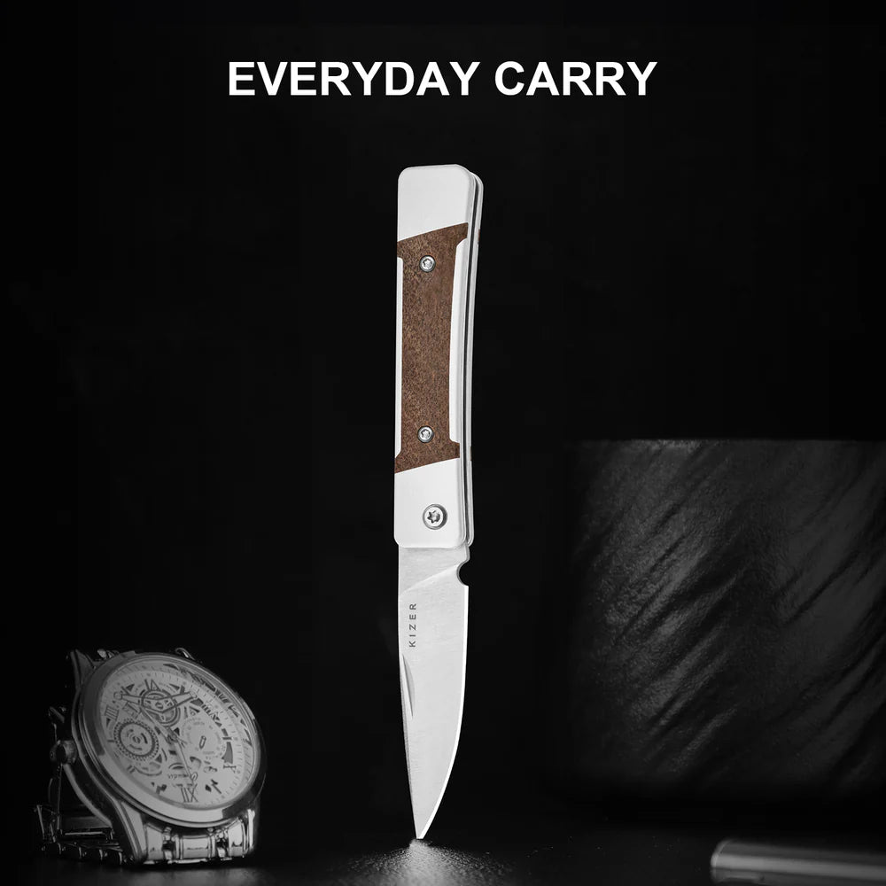 KIZER Little Grand Nitro-V Blade Aluminum Mkuruti Wood Handle 2.52"