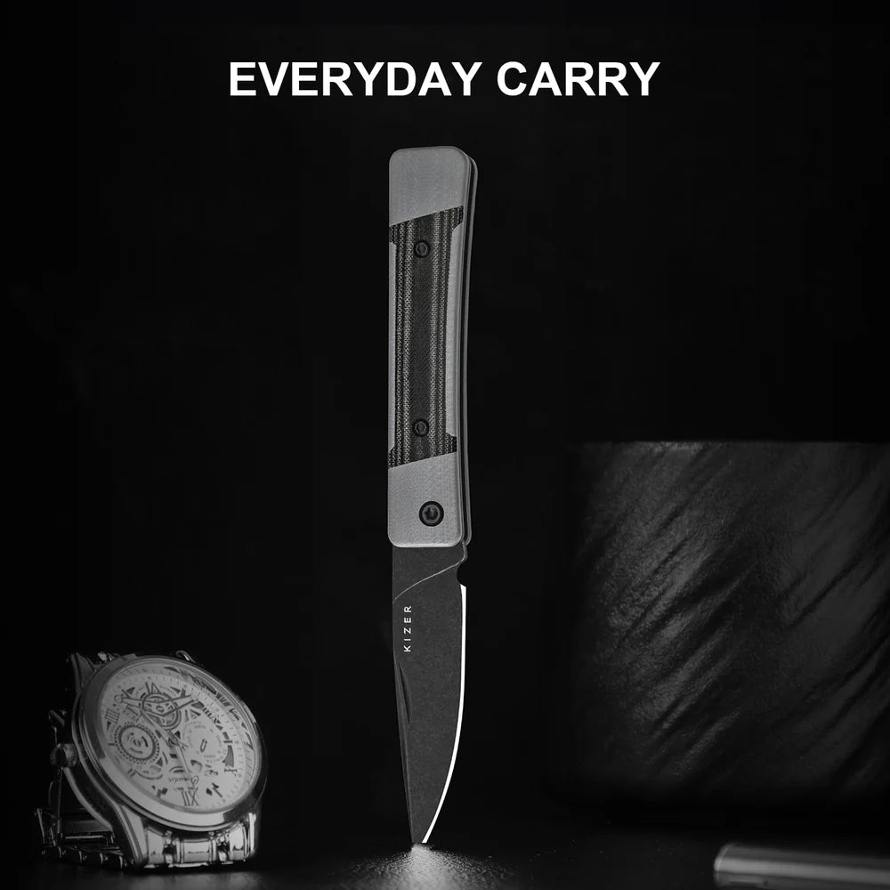 KIZER Little Grand Nitro-V Blade Grey G10 Micarta Handle 2.52"