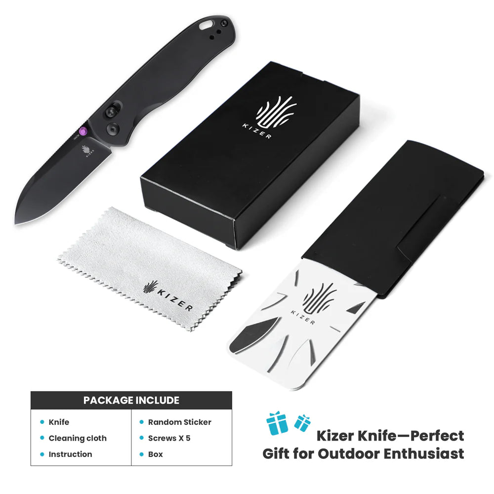 KIZER Drop Bear 154cm Blade Aluminum BK & Steel Liner 2.97"