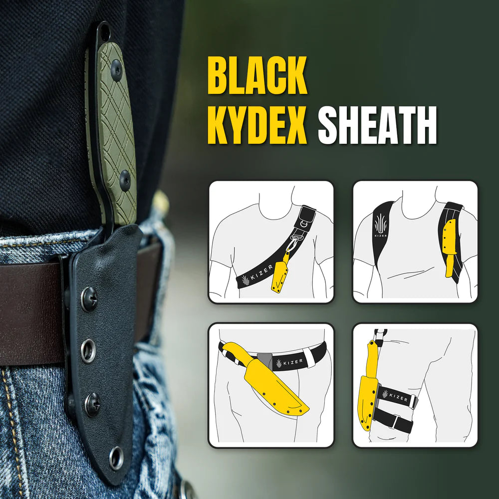 KIZER Muskrat D2 Blade Black G10 Handle Green/Steel Loner 6.1"