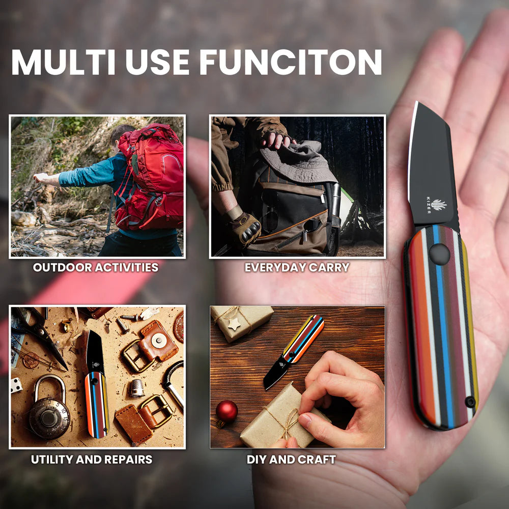 KIZER Mini Bay Black Blade Serape G10 & Steel Liner 1.9"