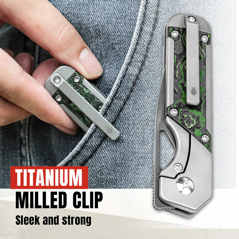 KIZER Mini Militaw S45VN Blade Titanium/Jungle Wear Handle 2.81"