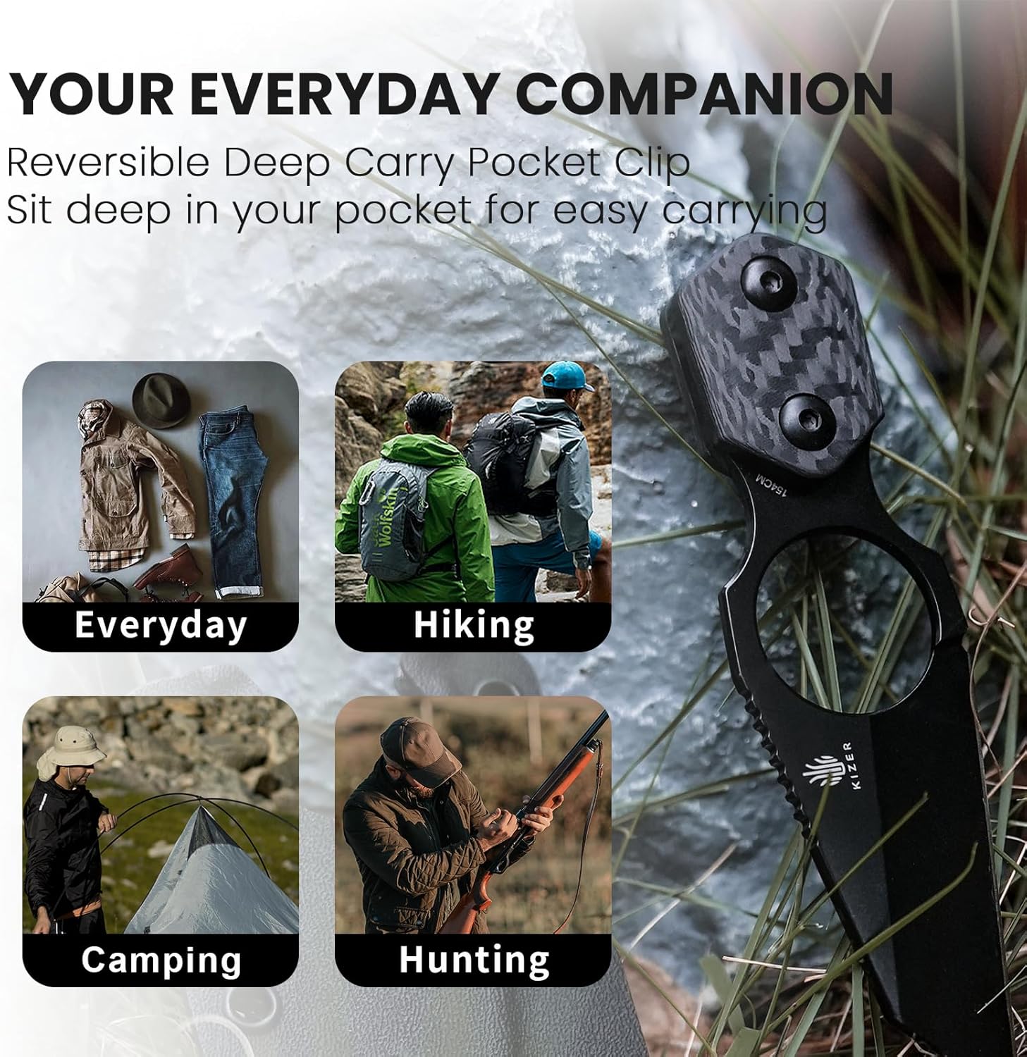 KIZER Variable Wharncliffe 154cm Blade Carbon Fiber Handle 4.79"