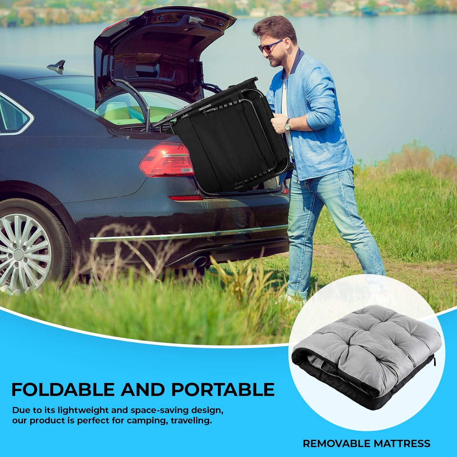 GL Extra Foldable Camping Bed Cot w/ Cushion