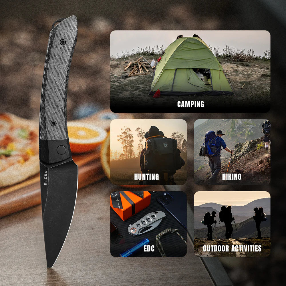 KIZER Momo Nitro-V Blade Black G10+ Micarta Handle Liner Lock 4.1"