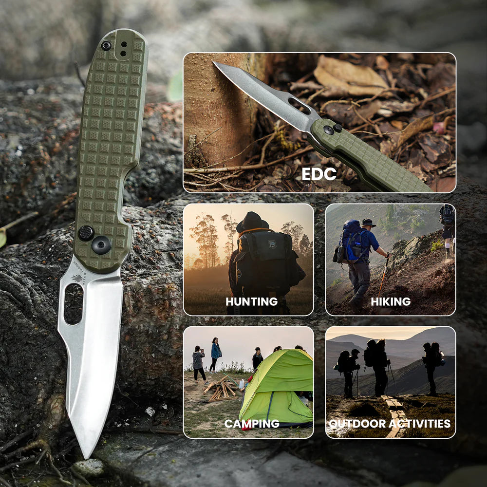 KIZER Cormorant 154cm Blade Green G10 & Button Lock 3.17"