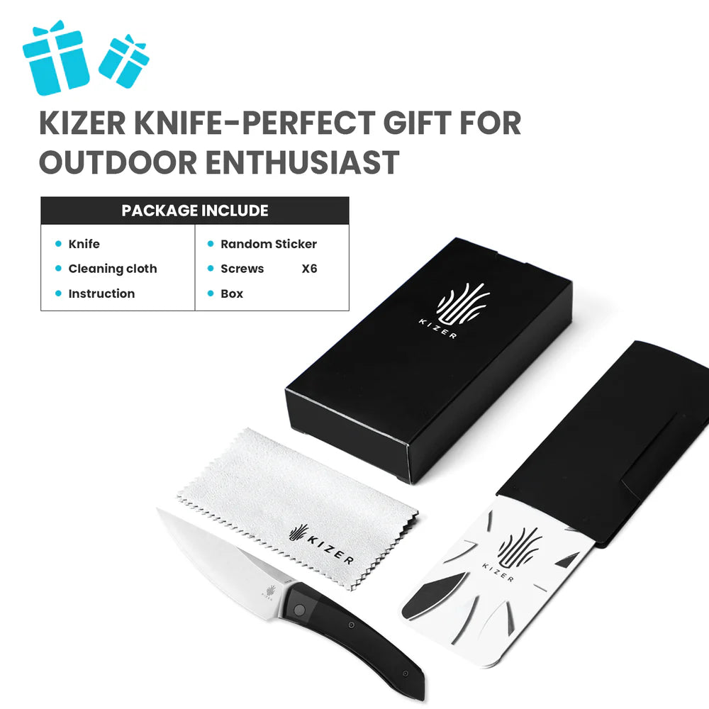 KIZER Momo 154cm Blade Aluminum BK/GY & Steel Liner 4.1"