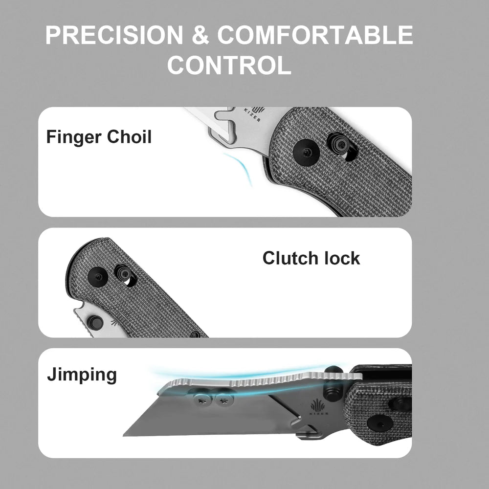 KIZER UTI Bear 1 SK5 & 5CR15 Blade Micarta Handle Clutch Lock 2.74"