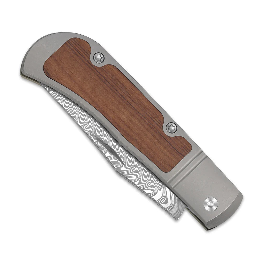 KIZER Trestle Damascus Bkade Mkuruti Wood Handle Slip Joint 2.89"