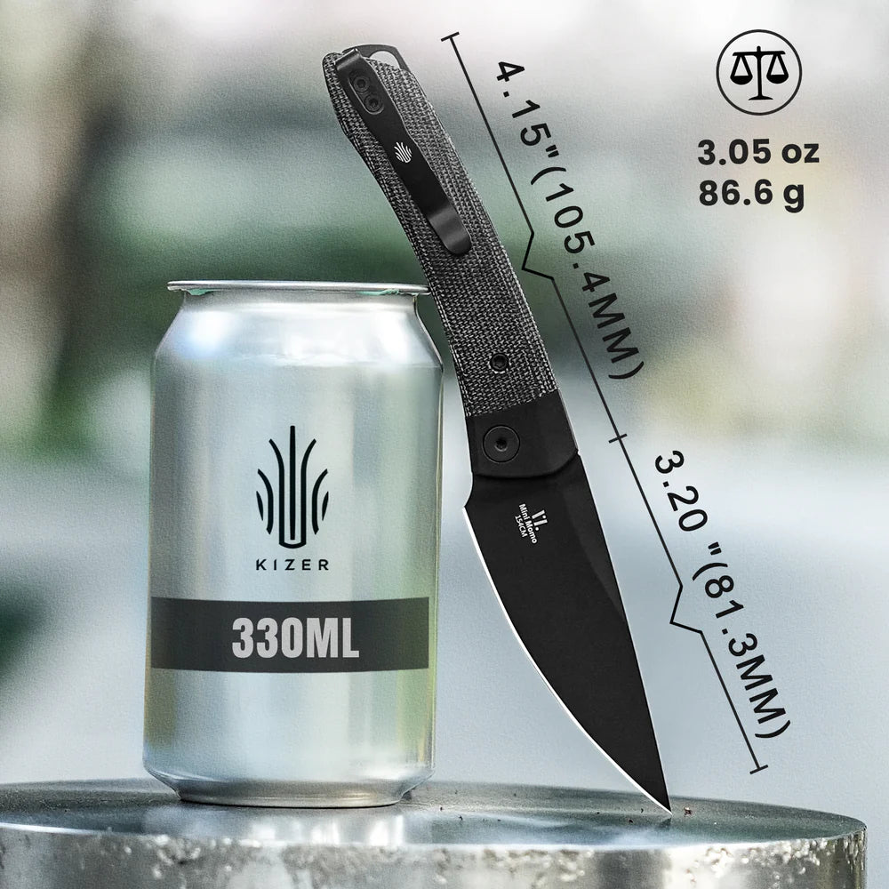 KIZER Mini Momo 154cm Blade Aluminum + Macarta Handle Liner Lock 3.2"