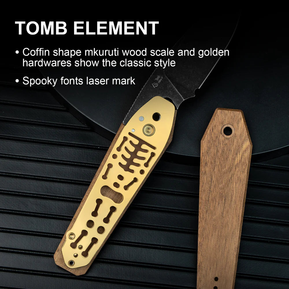 KIZER Tomb Nitro-V Blade Mkuruti Wood Handle Button Lock 3.21"
