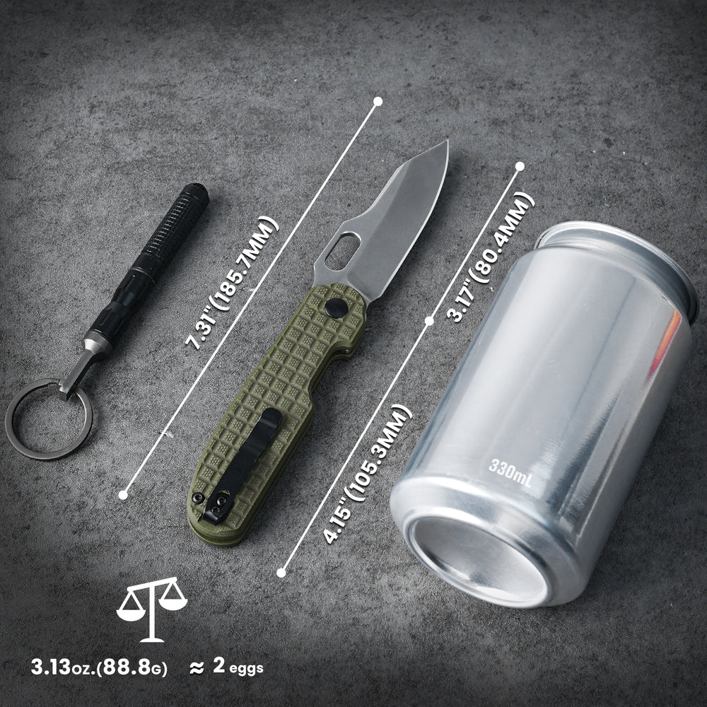 KIZER Cormorant 154cm Blade Green G10 & Button Lock 3.17"