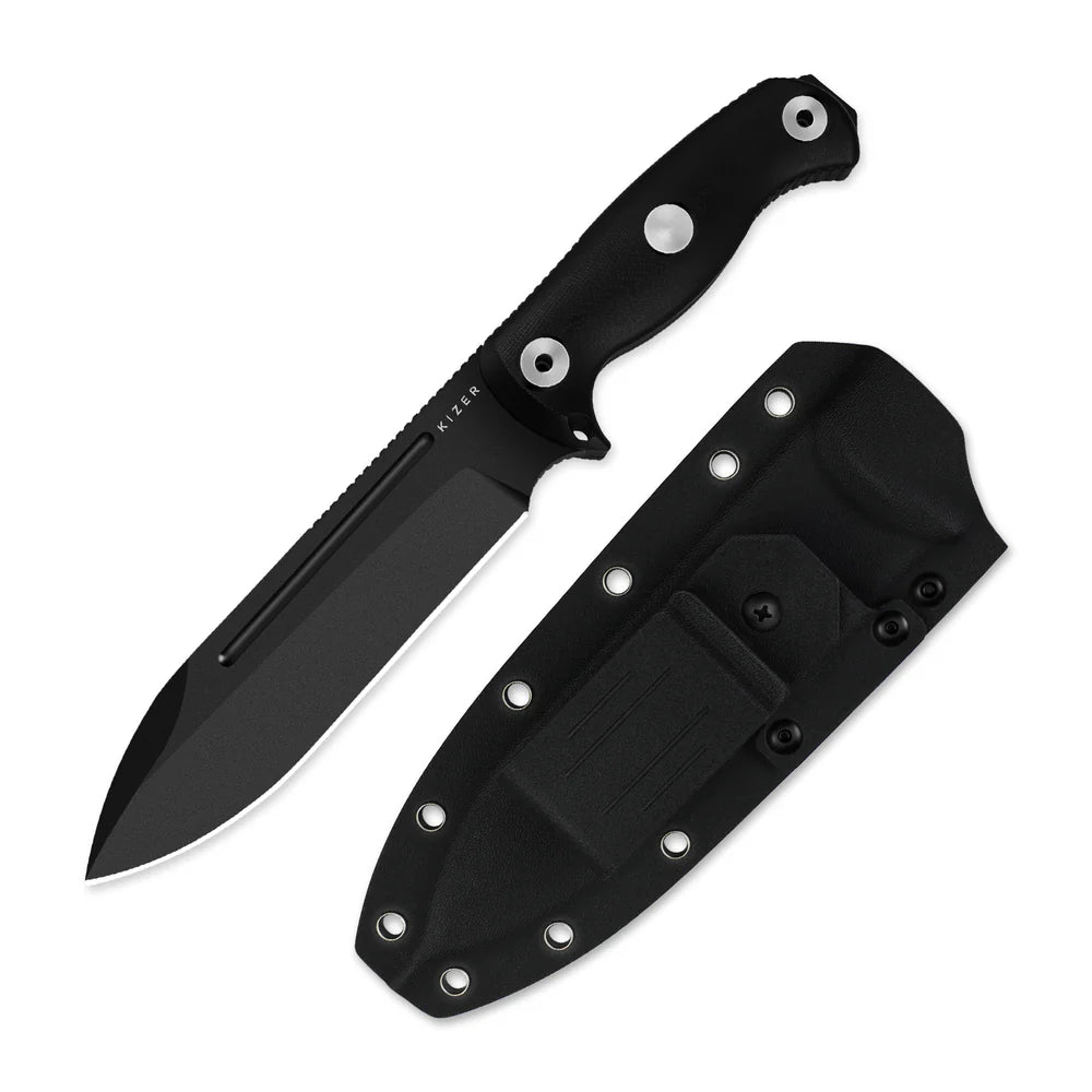 KIZER Drop Bear Fix 7 1095 Blade Black Coating G10 Handle 6.51"