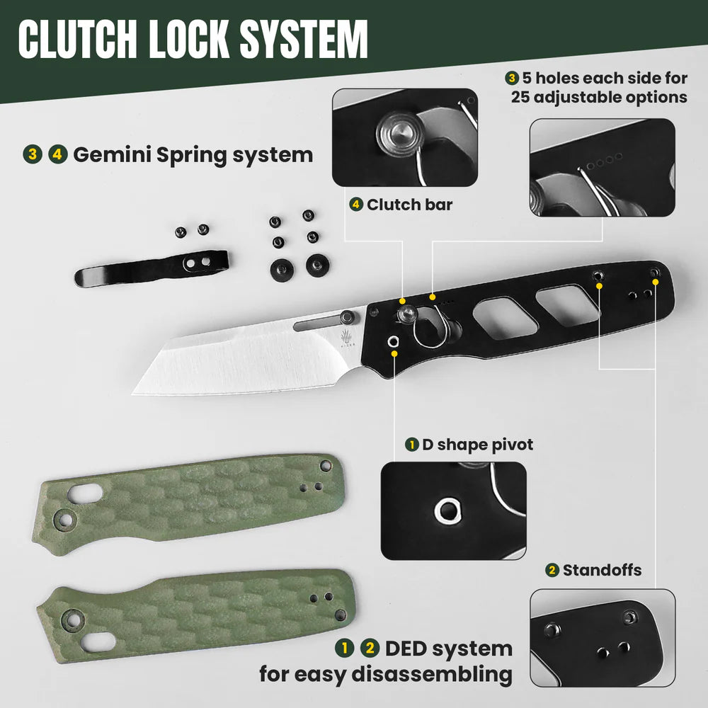 KIZER Task Satin Blade OD G10 & Clutch Lock 3.04"