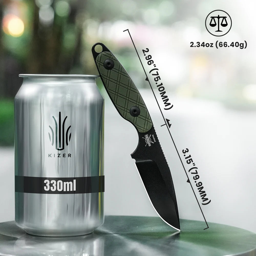 KIZER Muskrat D2 Blade Black G10 Handle Green/Steel Loner 6.1"