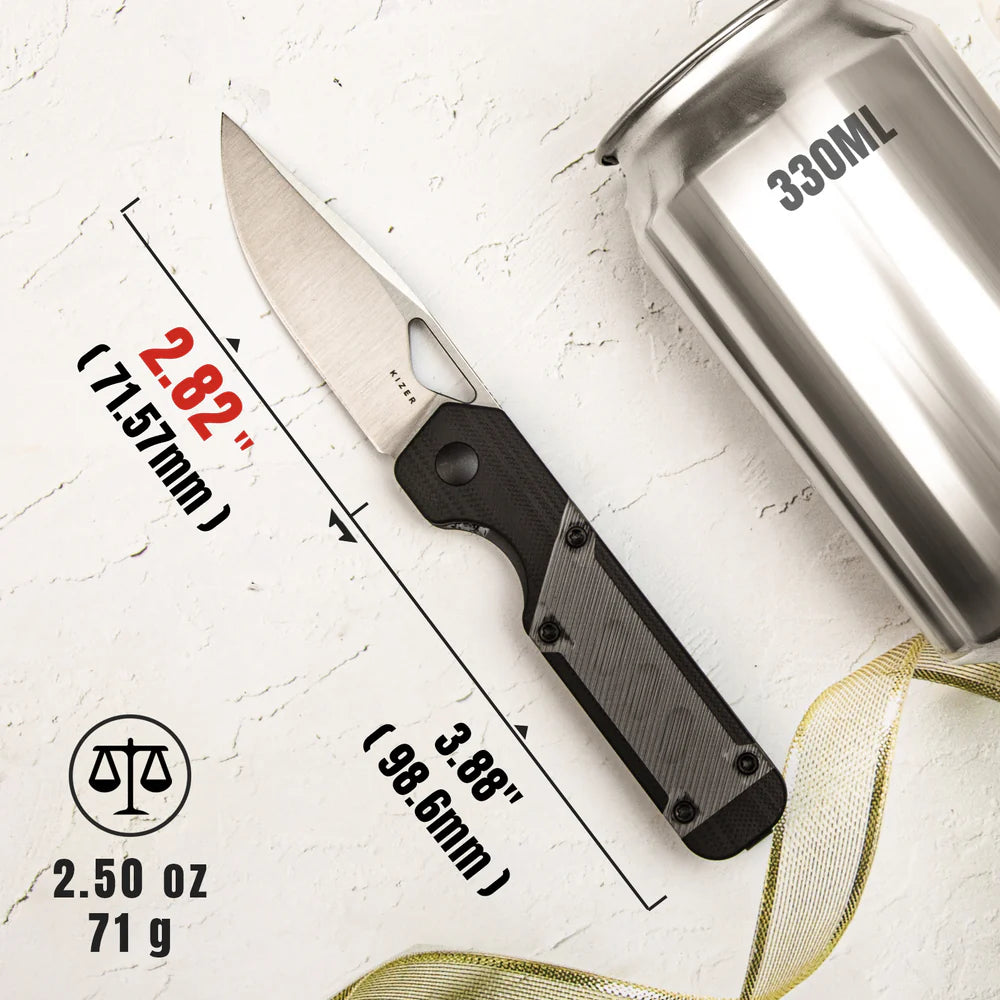 KIZER Militaw Nitro-V Blade Black G10 Acrylic/Steel Liner 2.81"