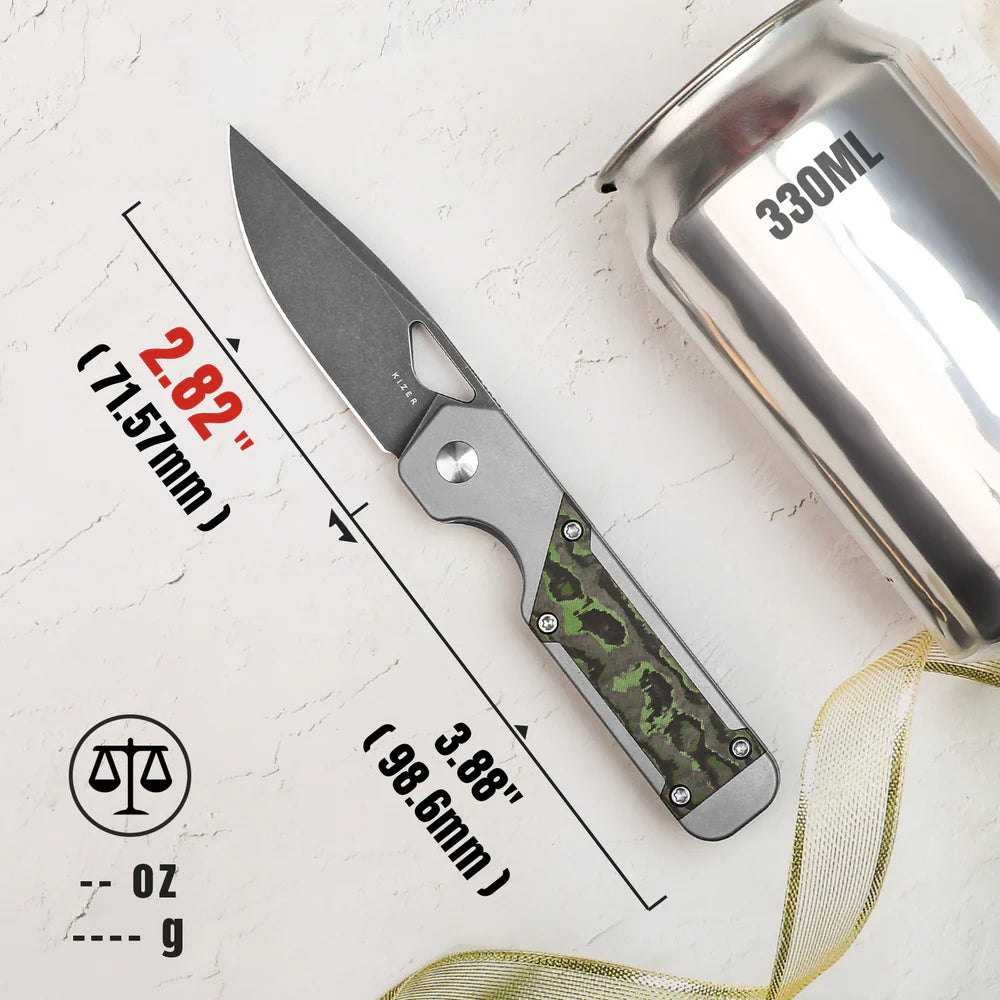 KIZER Mini Militaw S45VN Blade Titanium/Jungle Wear Handle 2.81"