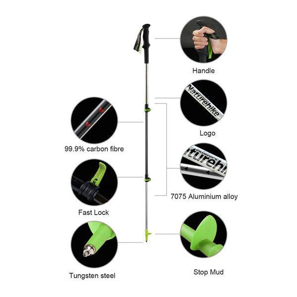 Naturehike Hoar Carbon Aluminum Outer Lock Trekking pole 66-135cm