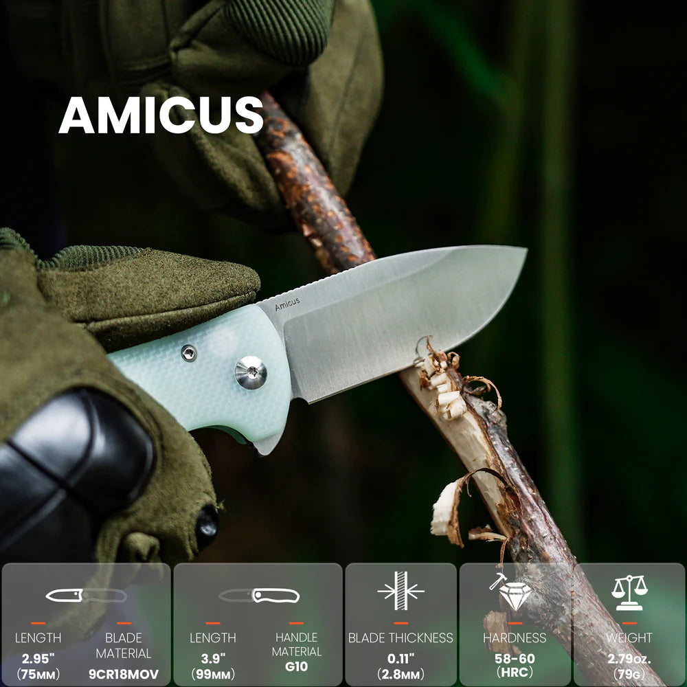 KIZER Amicus 9CR18MOV Blade G10 & Button Lock 2.9"