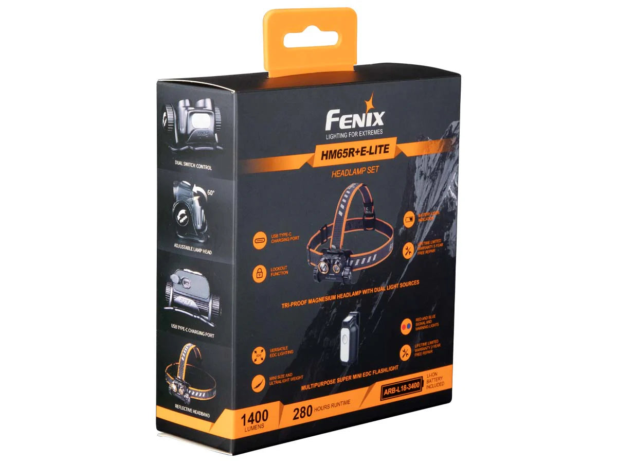 Fenix HM65R Headlamp 1400 Lumens w/ Free E-LITE Flashlight