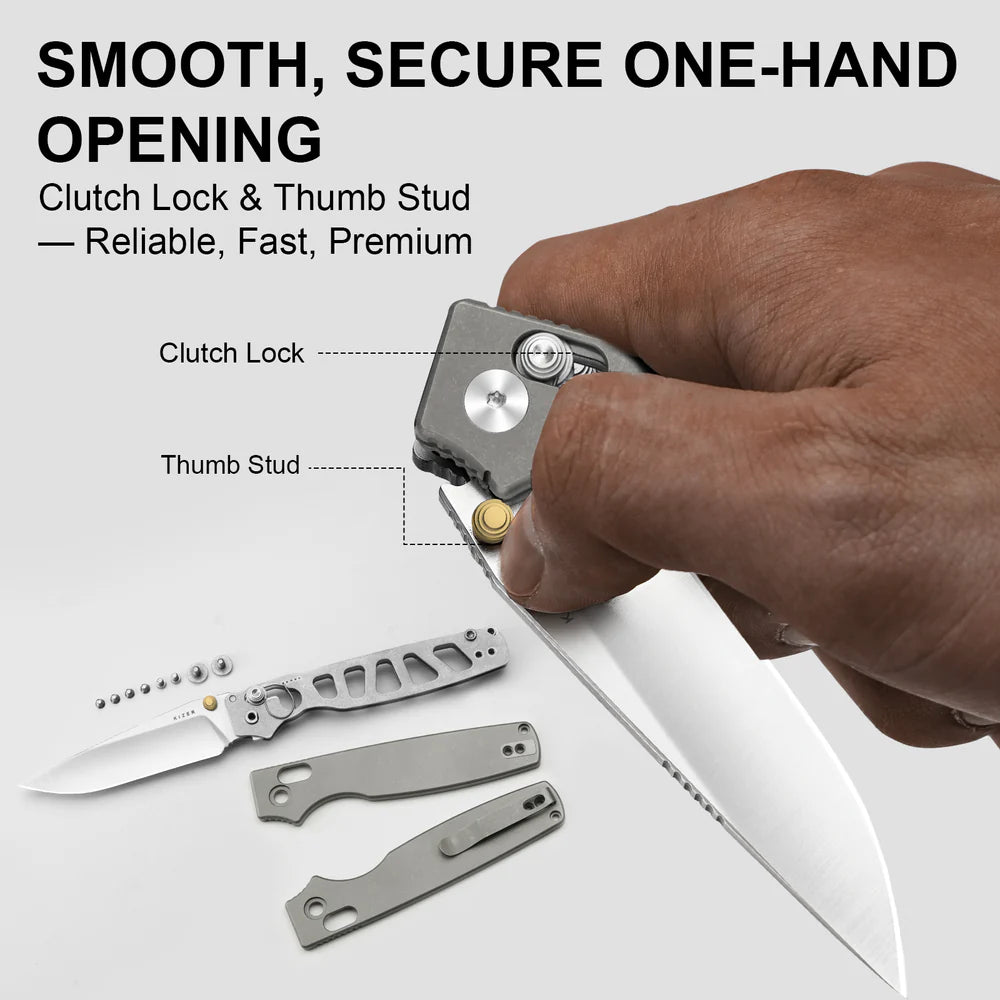 KIZER Original 2 S45VN Blade Satin Titanium Handle Clutch Lock 3.17"