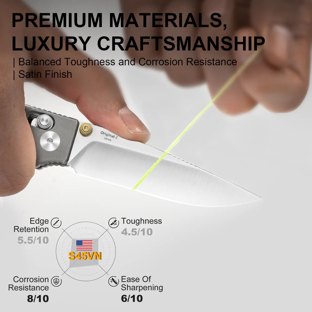 KIZER Original 2 S45VN Blade Satin Titanium Handle Clutch Lock 3.17"