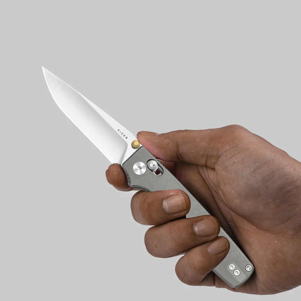KIZER Original 2 S45VN Blade Satin Titanium Handle Clutch Lock 3.17"