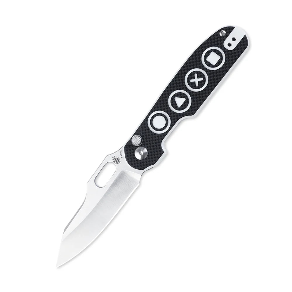 KIZER Cormorant S35VN Blade Black/White G10 & Button Lock 3.17"