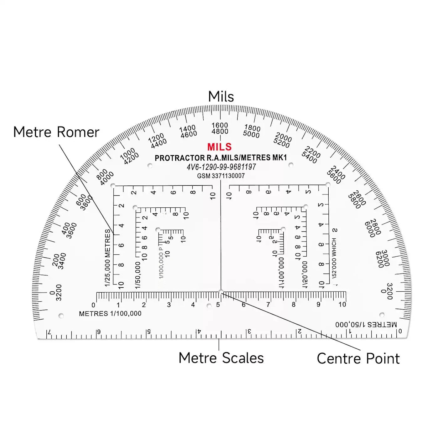 GL Extra Semi Circle 6 inch Military Protractor