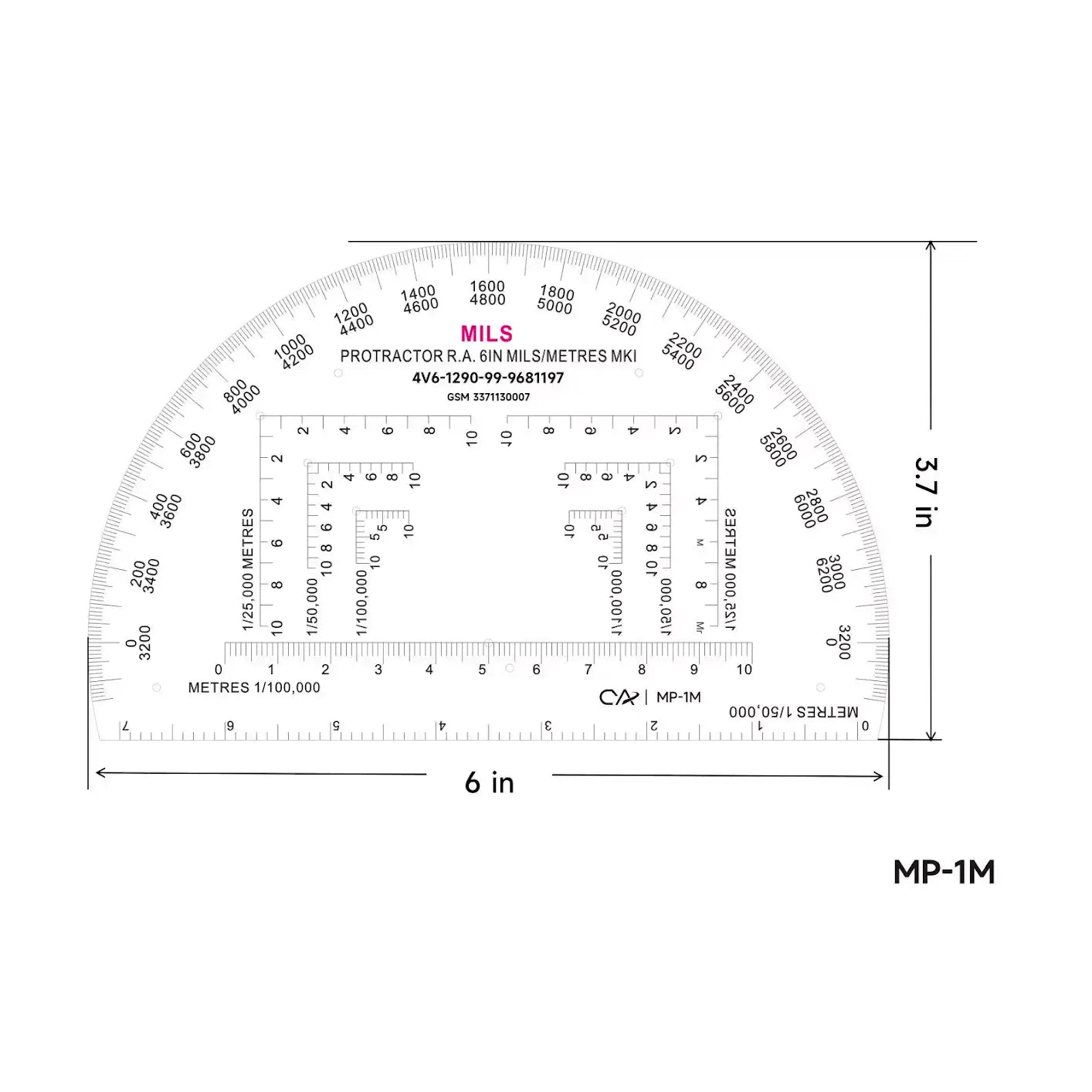 GL Extra Semi Circle 6 inch Military Protractor