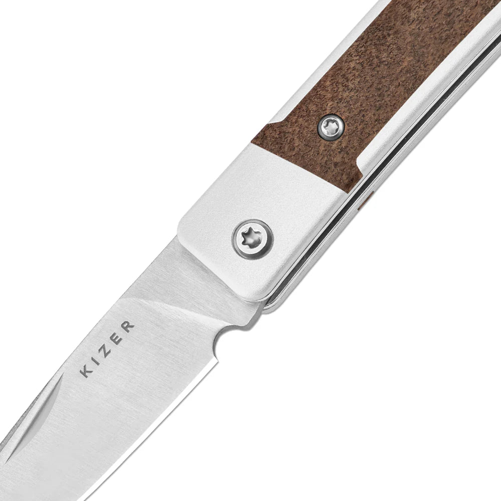KIZER Little Grand Nitro-V Blade Aluminum Mkuruti Wood Handle 2.52"