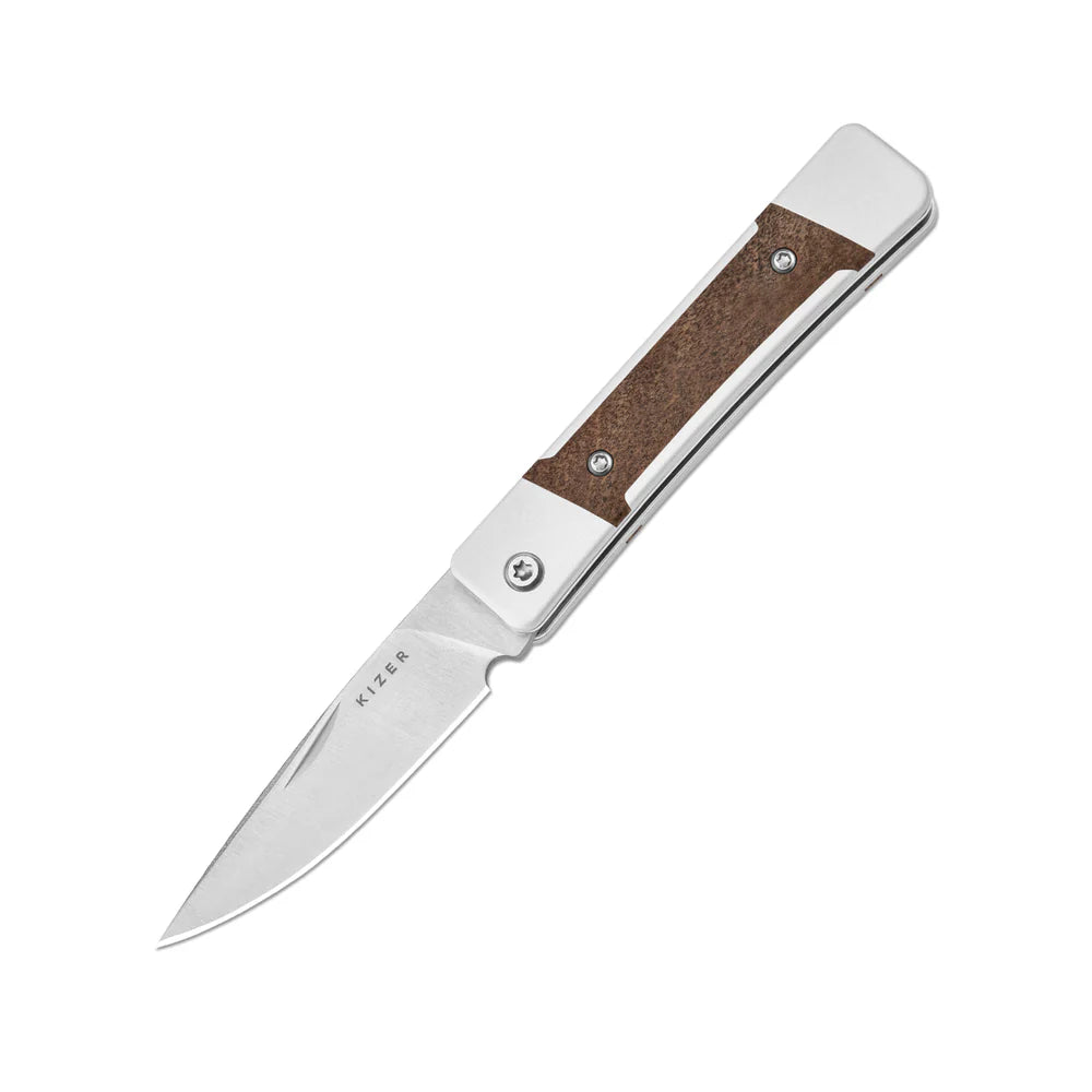 KIZER Little Grand Nitro-V Blade Aluminum Mkuruti Wood Handle 2.52"
