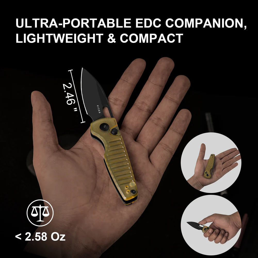 KIZER Parakeet Nitro-V Blade Pei Handle Button Liner Lock 2.46"