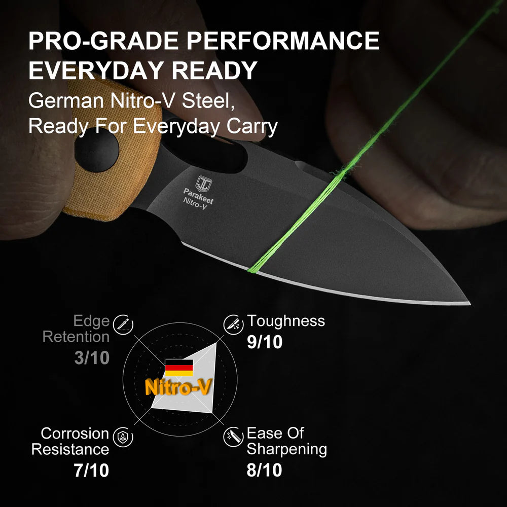 KIZER Parakeet Nitro-V Blade Micarta Handle Button Liner Lock 2.46"