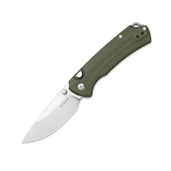 KIZER T1 BD Satin Nitro-V Green Micarta 3.20"
