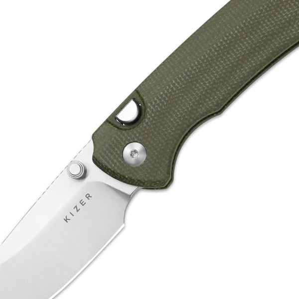 KIZER T1 BD Satin Nitro-V Green Micarta 3.20"