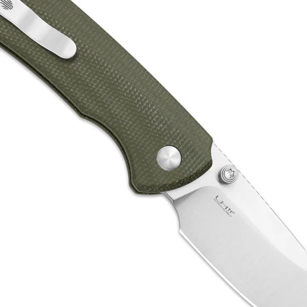 KIZER T1 BD Satin Nitro-V Green Micarta 3.20"