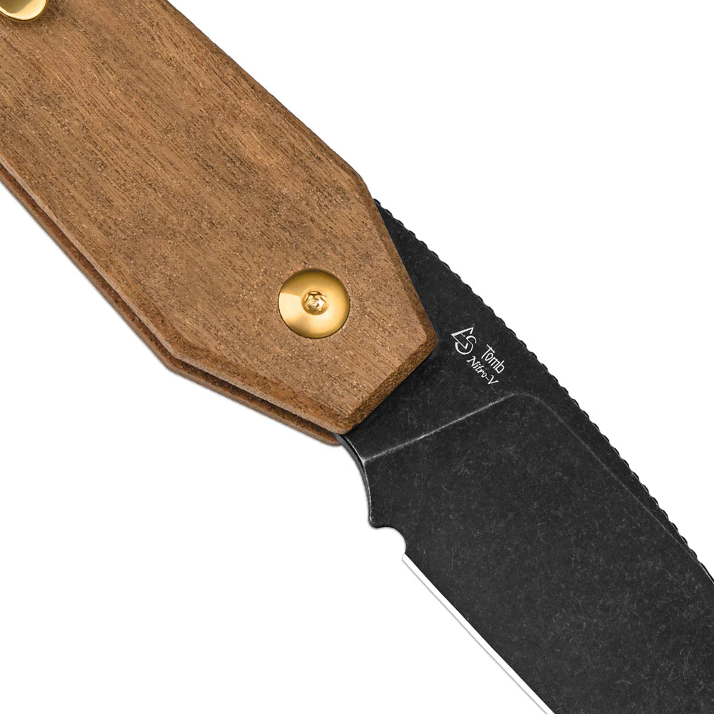 KIZER Tomb Nitro-V Blade Mkuruti Wood Handle Button Lock 3.21"