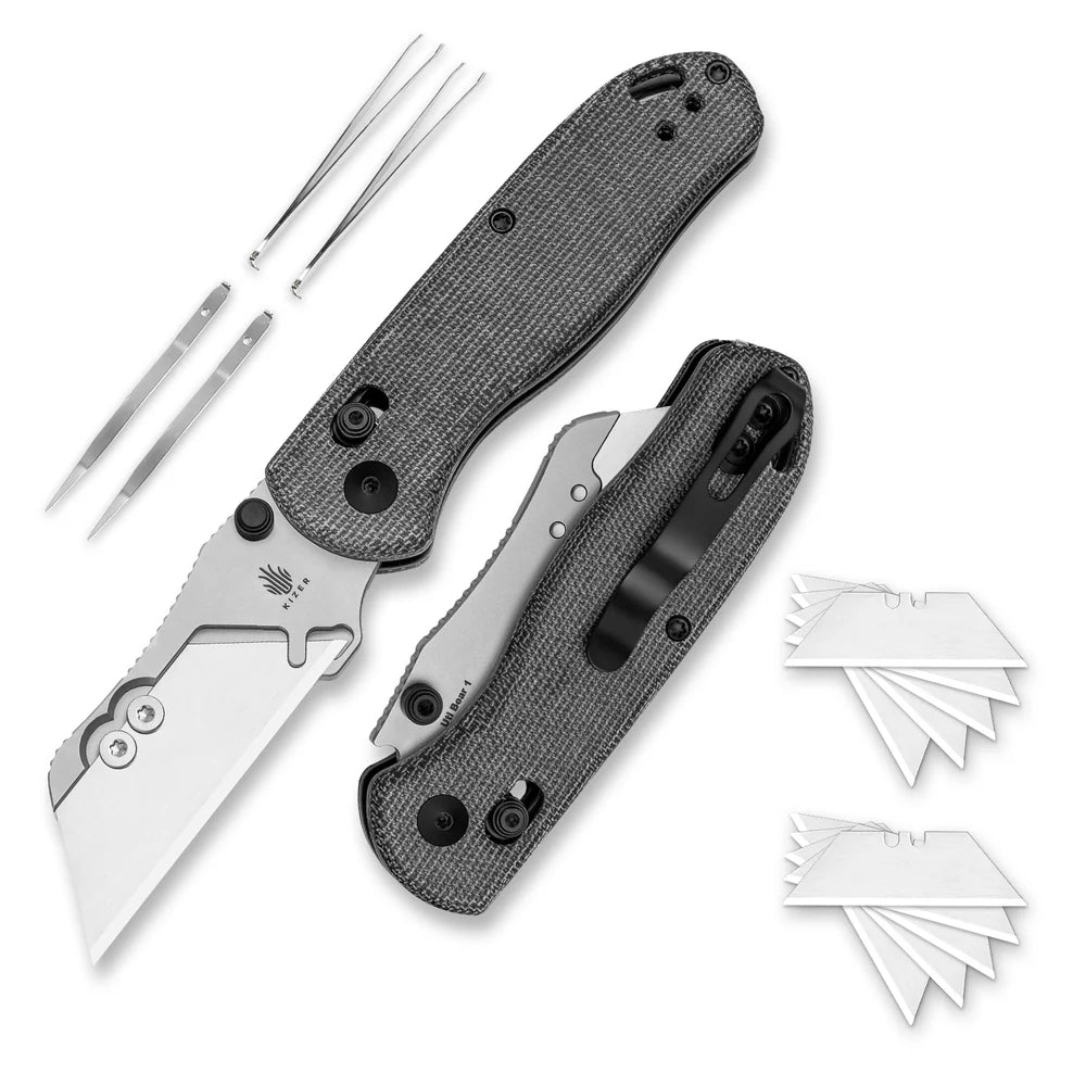 KIZER UTI Bear 1 SK5 & 5CR15 Blade Micarta Handle Clutch Lock 2.74"
