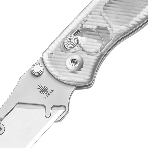 KIZER Drop Bear SS Blade Clear Acrylic Utility Clutch Lock 2.70"