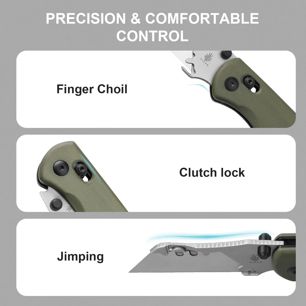 KIZER UTI Bear 2 SK5 & 5CR15 Blade G10 Handle Clutch Lock 2.74"