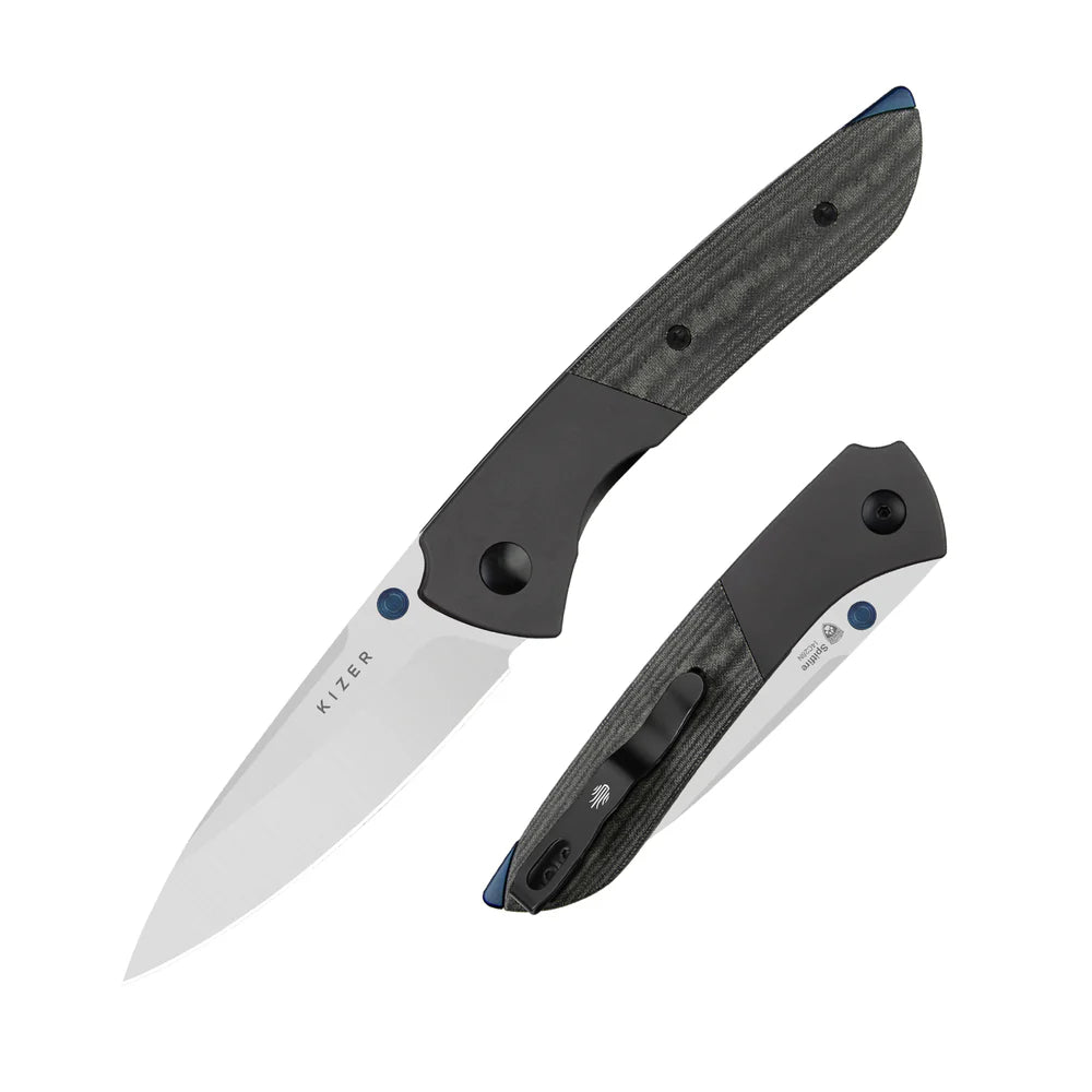 KIZER Spitfire 14C28N Blade Aluminum + Micarta Handle Liner Lock 3.13"